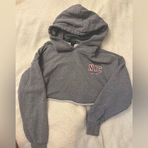 Hip hop trendy Cropped grey hoodie with nyc logo